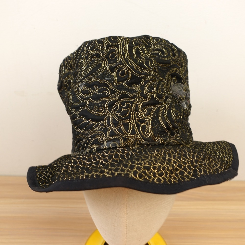 Vintage Black Gold Bucket Hat Funky Steampunk Metallic Damask HOORAY HENRI